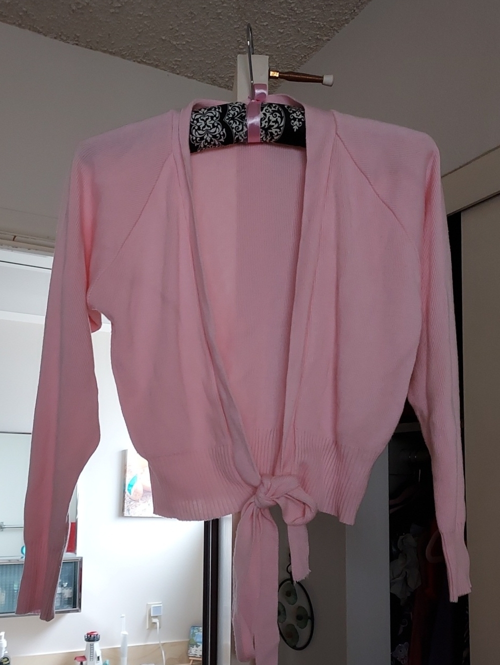 Women’s Pink Tie-Front Coverup Ballet Sweater